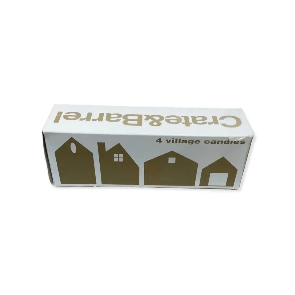 Crate & Barrel Vintage Gold Set of 4 Christmas Holiday Village Candles